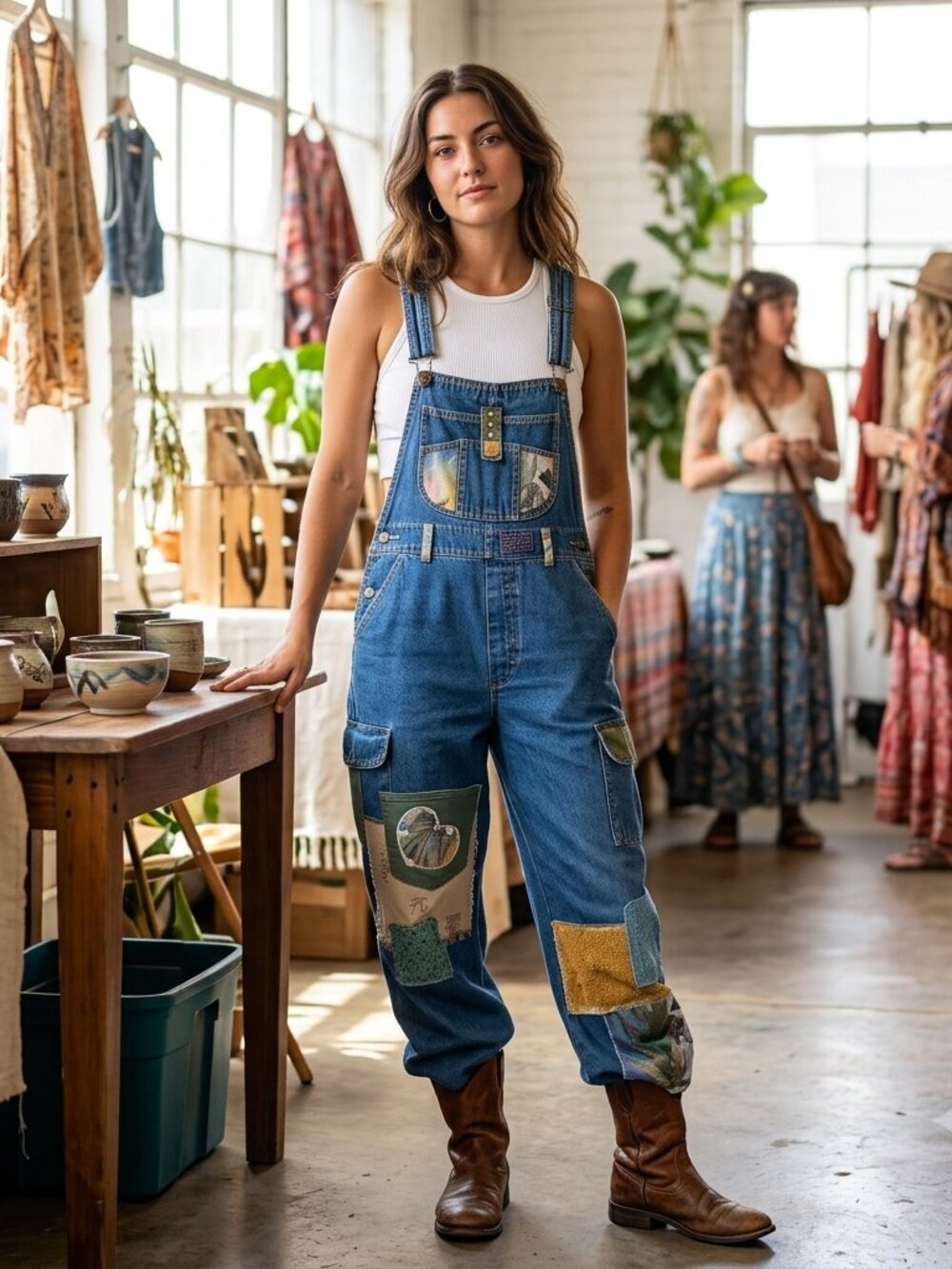 DIY applique overallsVintage SLA S Denim Patchwork Overalls Cannabis Leaf Tapest